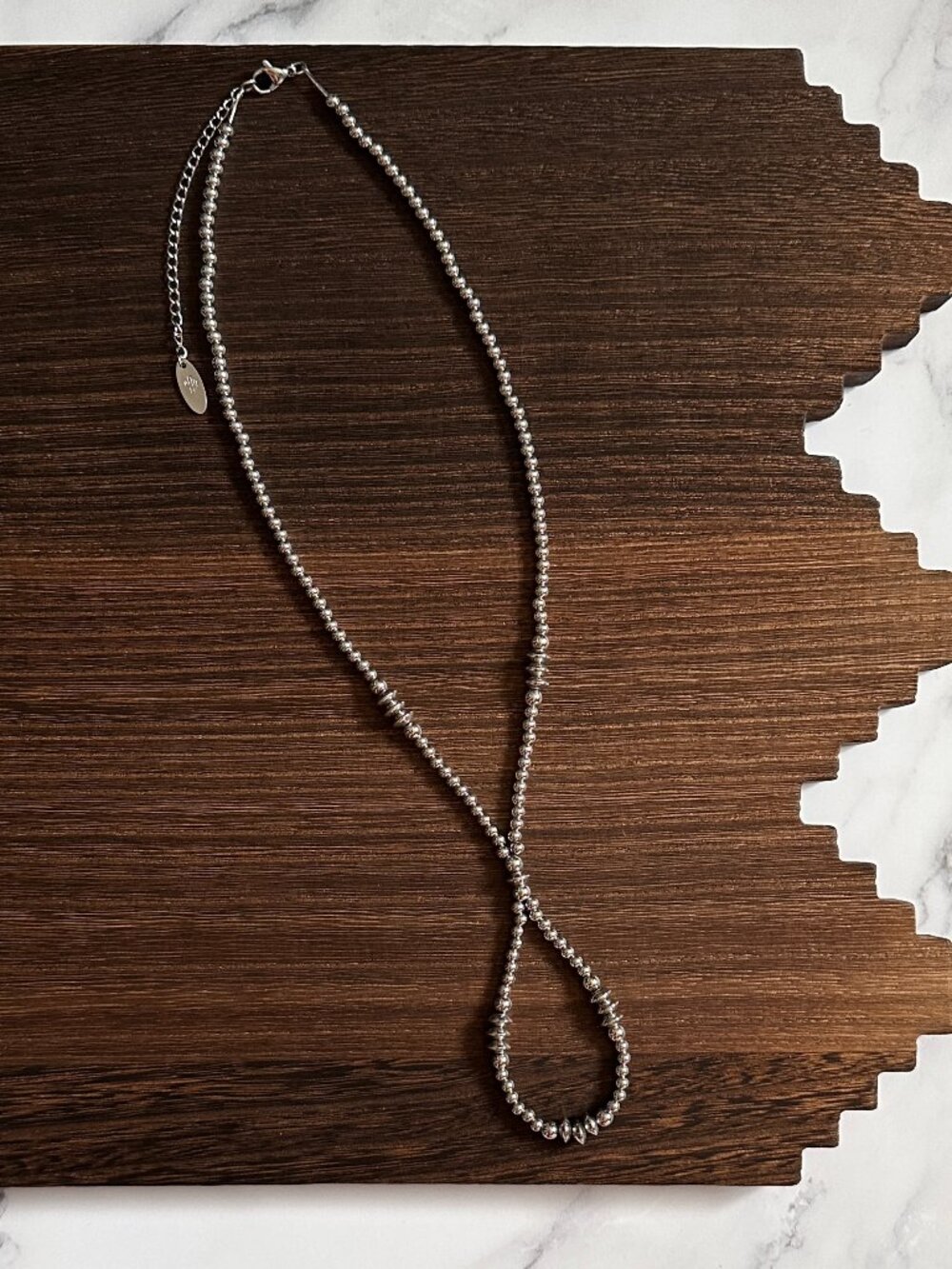 Handmade Triple Saucer Stainless Steel Western Pearl Loop Necklace 18 inch
